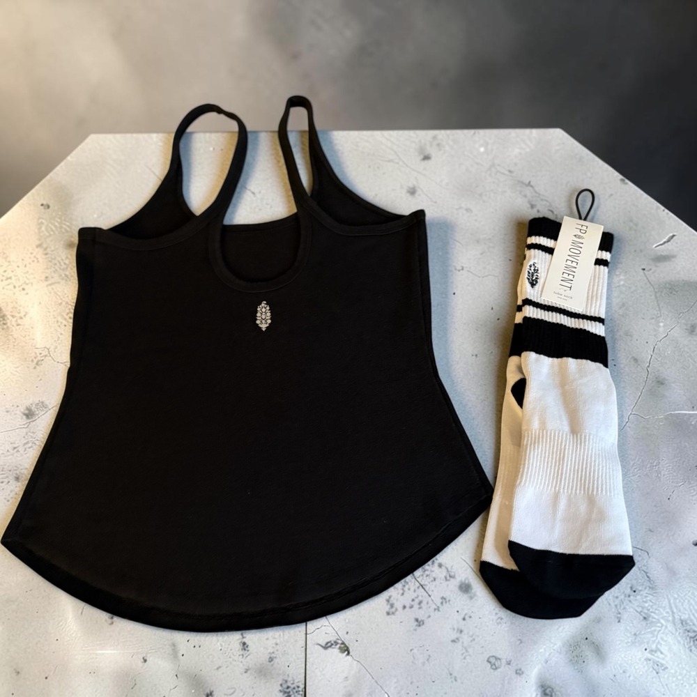 FP Movement Ribbed Cami Tank Top and Striped Tube Socks Bundle Black White